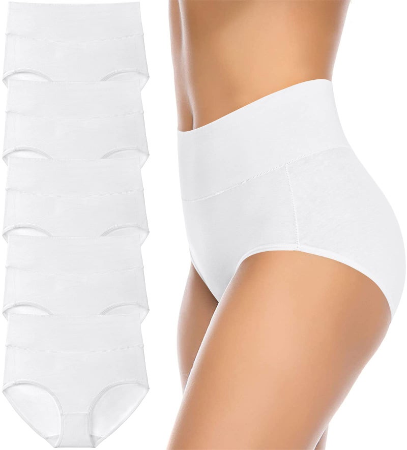 Annenmy Women's High Waist Cotton Underwear Soft Brief Panties Regular and Plus Size (X-Large, White, 5-pack) - Image 1